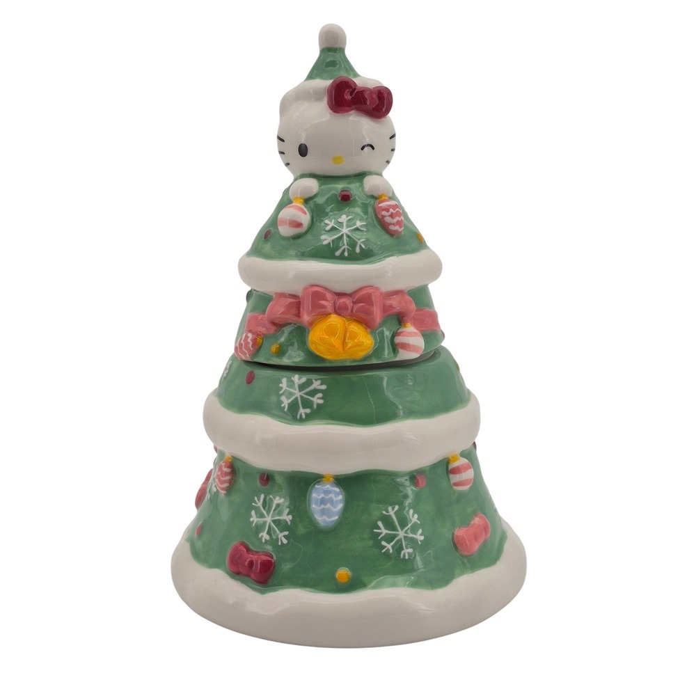 Blue Sky Hellow Kitty Holiday Decorated Christmas Tree Ceramic Cookie Jar 11"